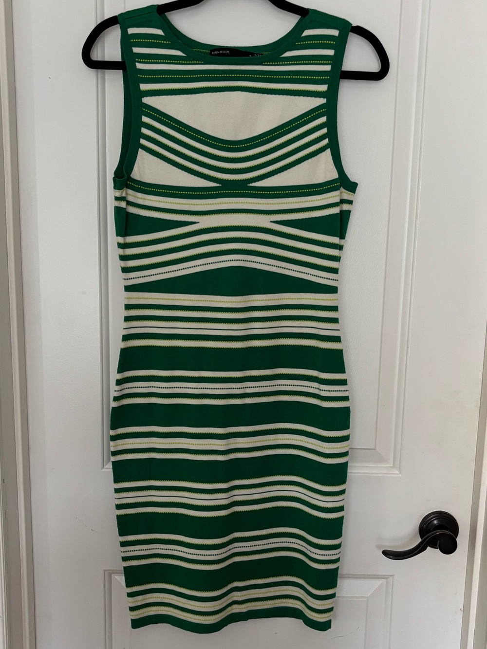 Karen Millen green striped knit bandage dress size 3, US 6
